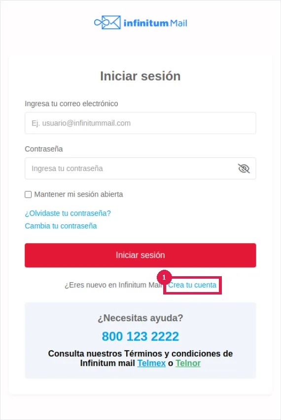 Cómo crear un correo Infinitum Mail (y por qué ya no puedes crear uno @prodigy.net.mx) 1 Enlace Crea tu cuenta en la pantalla de inicio de sesión de Infinitum Mail