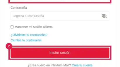 Pantalla de inicio de sesión de Infinitum Mail: se escribe el correo completo y se pulsa Iniciar sesión